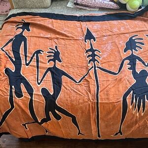 Orange Scarf or Headpiece with Black Tribal Figures
